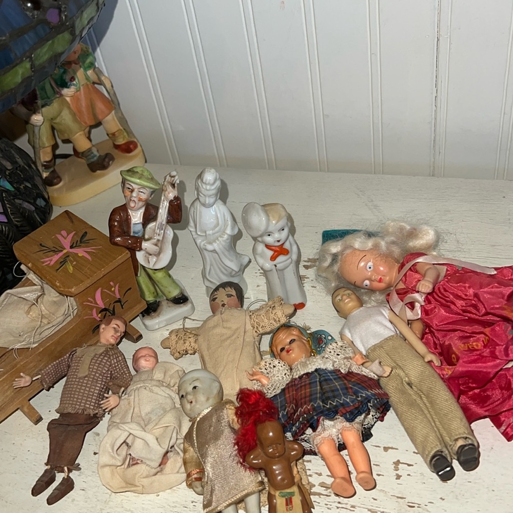 Mixed lot bisque porcelain celluloid hard plastic vintage dolls Japan storybook